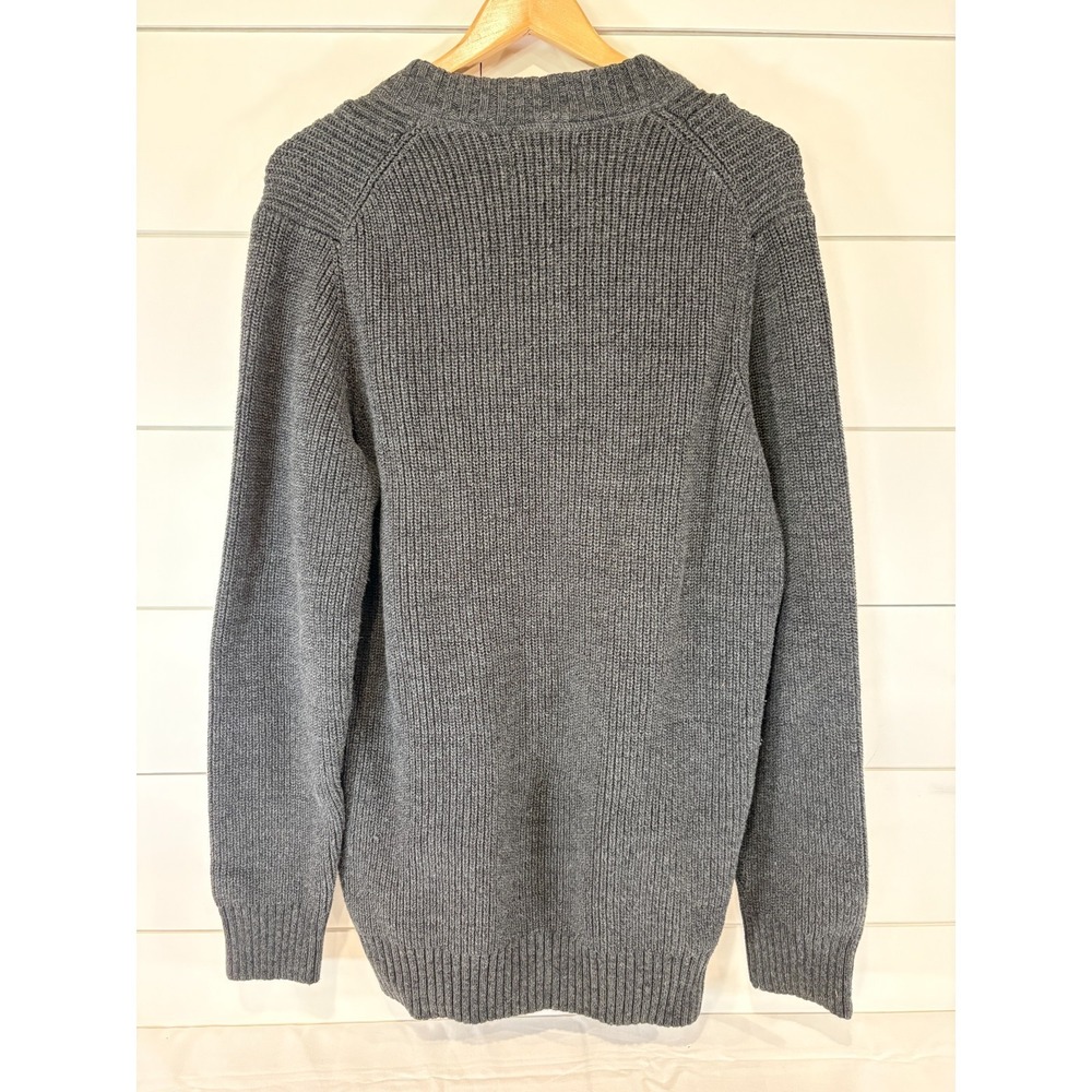 Eddie Bauer XL Gray Cotton Cable Knit Sweater Button 1/4 Button Pullover - Picture 2 of 7